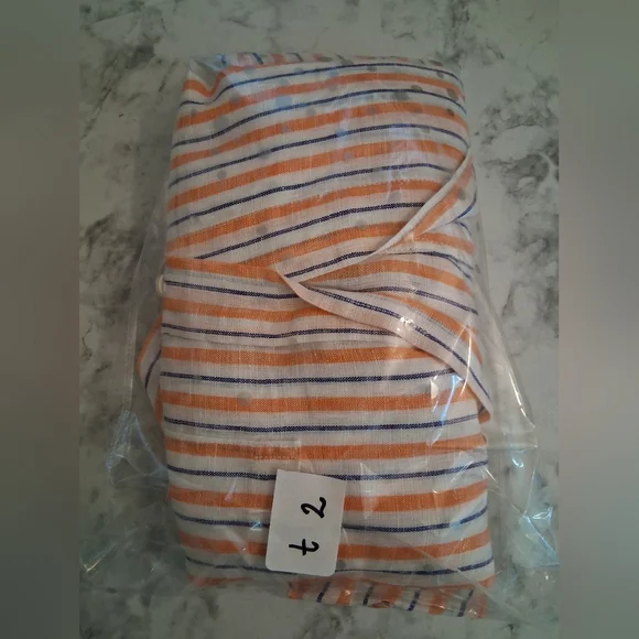 Frank & Eileen 100% Linen Orange Blue & White Stripe Button up XXS NWOT *READ - Picture 12 of 12